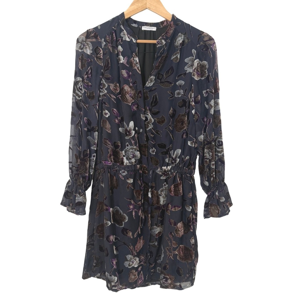 Carolina Belle Floral Burnout Velvet Dress Womens OS Blue Excellent Boho Mini